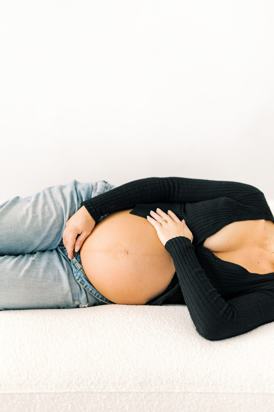 Baby bump pictures for maternity session in Dallas photo studio